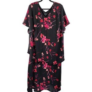 Maggie Barnes Black Floral Ruffle Tier Women's Business Work Dress 34W